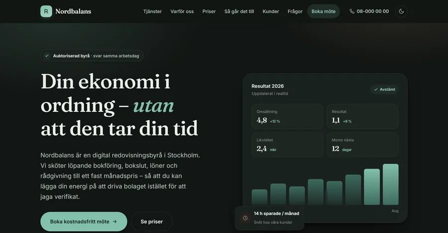 Startsidan för redovisningsbyrån Nordbalans